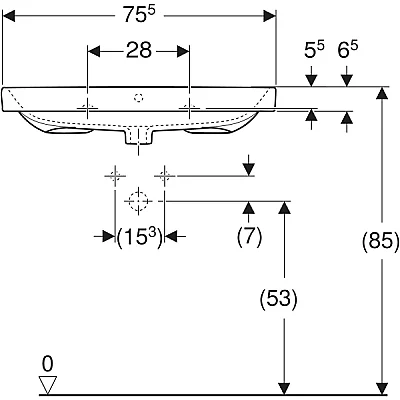 Geberit Geberit Aniara Lavabo: 75.5x48.5cm, Batarya Deliği=Orta, Taşma=Görünür, Simetrik, Beyaz - 510.052.00.1 - 4