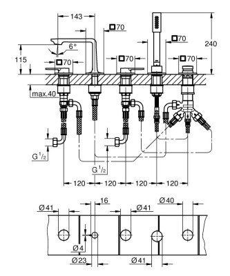 Grohe Allure 5 Delikli Küvet Bataryası - 25221001 - 2