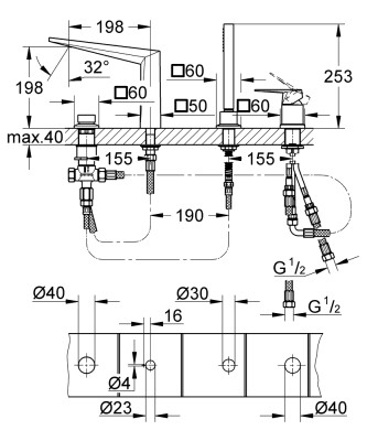 Grohe Allure Brilliant 4 Delikli Küvet Bataryası - 29405AL0 - 2
