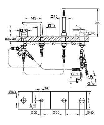 Grohe Allure New Dört delikli küvet bataryası - 19316A01 - 2