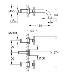 Grohe Atrio 3 delikli lavabo bataryası M-Boyut - 20661GL0 - 2