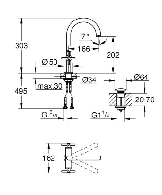 Grohe Atrio Lavabo Bataryası, 1/2″ L-Boyut - 21144DC0 - 2