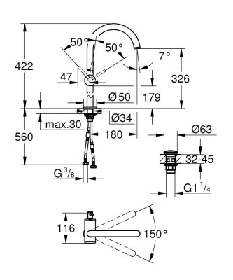 Grohe Atrio Lavabo Bataryası 1/2″ XL-Boyut - 24365GN0 - 2
