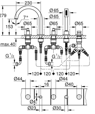 Grohe Atrio New 5 Delikli Küvet Bataryası - 29407GL0 - 2
