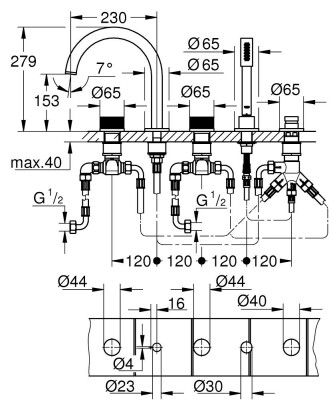 Grohe Atrio Private Collection 5 Delikli Küvet Bataryası - 25226DA0 - 2