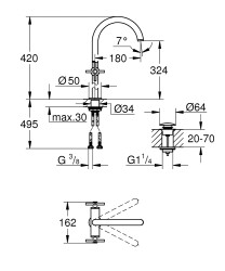 Grohe Atrio Tek delikli lavabo bataryası 1/2