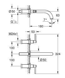 Grohe Atrio Üç delikli lavabo bataryası 1/2″ M-Boyutu - 20662DA0 - 2