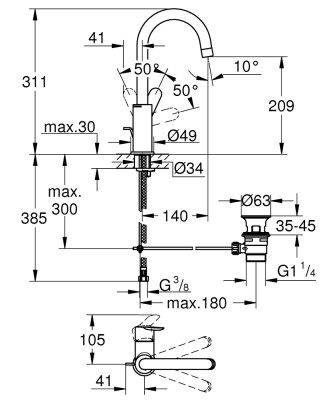 Grohe BauEdge Tek Kumandalı Lavabo Bataryası L Boyut - 23760000 - 2