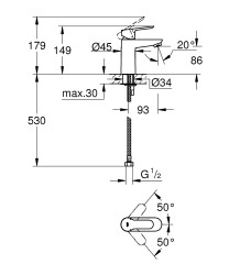 Grohe BauEdge Tek kumandalı lavabo bataryası
S-Boyut - 32858000 - 2