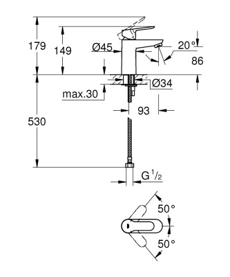 Grohe BauEdge Tek kumandalı lavabo bataryası
S-Boyut - 32858000 - 2