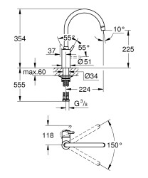 Grohe Concetto Tek Kumandalı Eviye Bataryası - 32661003 - 2