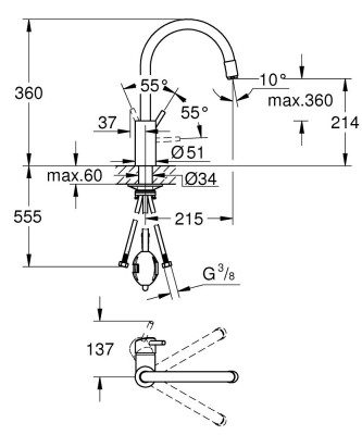 Grohe Concetto Tek kumandalı eviye bataryası - 32663DC3 - 2