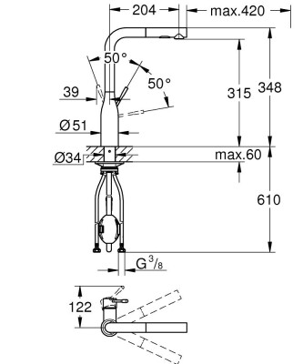 Grohe Essence Tek kumandalı eviye bataryası - 30270DA0 - 2