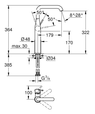 Grohe Essence Tek kumandalı lavabo bataryası XL-Boyut - 24170KF1 - 2