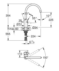Grohe Eurocosmo Tek kumandalı eviye bataryası - 3284320E - 2