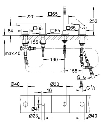 Grohe Eurocube Dört delikli küvet bataryası - 19897AL1 - 2