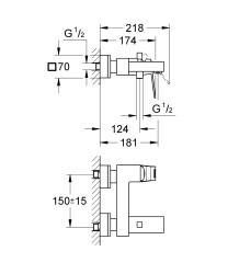 Grohe Eurocube Tek kumandalı banyo bataryası - 23140DC0 - 2