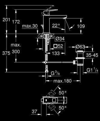 Grohe Eurocube Tek kumandalı lavabo bataryası
M-Boyut - 23445AL0 - 2