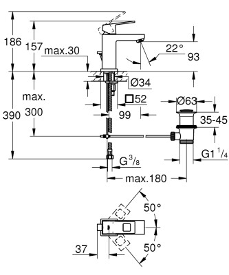 Grohe Eurocube Tek kumandalı lavabo bataryası
S-Boyut - 23127AL0 - 2