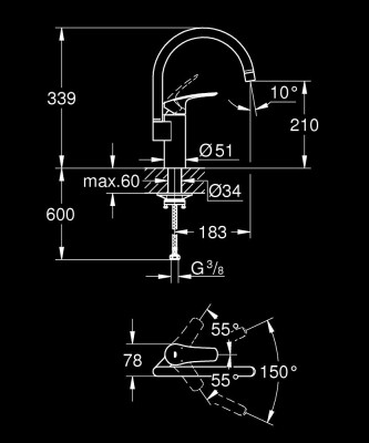 Grohe Eurosmart Eviye Bataryası Mat Siyah - 332022433 - 2
