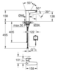 Grohe Eurosmart Fotoselli lavabo bataryası Pilli M-Boyut - 239752433 - 2