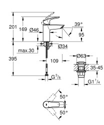 Grohe Eurosmart Lavabo Bataryası 1/2″ S-Boyutu - 239222433 - 2