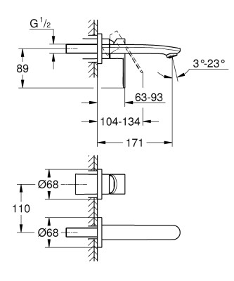 Grohe Eurostyle Cosmopolitan Duvardan Lavabo Bataryası S-Boyut - 19571002 - 2