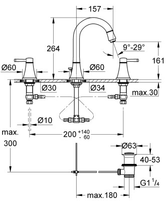 Grohe Grandera 3 delikli lavabo bataryası L-Boyut - 20619IG0 - 2