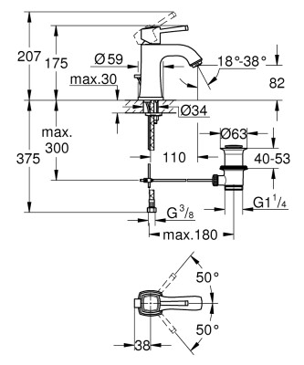 Grohe Grandera Tek kumandalı lavabo bataryası M-Boyut - 24369IG0 - 2