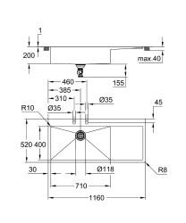 Grohe K1000 Damlalıklı paslanmaz çelik eviye - 31581SD1 - 2