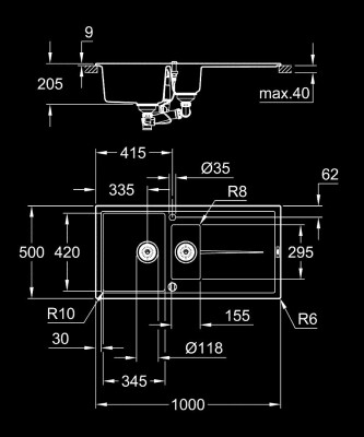 Grohe K400 Damlalıklı Kompozit Siyah Granit Eviye 60C 100/50 - 31642AP0 - 2