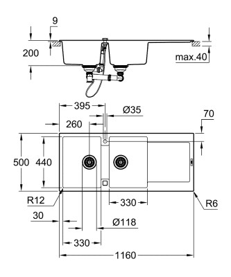 Grohe K500 Kompozit Eviye - 31647AP0 - 2