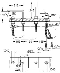 Grohe Lineare Dört delikli küvet bataryası - 19577AL1 - 2