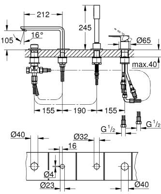 Grohe Lineare Dört delikli küvet bataryası - 19577DC1 - 2
