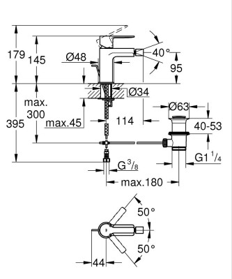 Grohe Lineare Tek kumandalı bide bataryası S-Boyut - 33848AL1 - 2