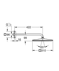 Grohe Rainshower Mono 310 Cube Tepe duşu seti 422 mm, tek akışlı - 26564AL0 - 2
