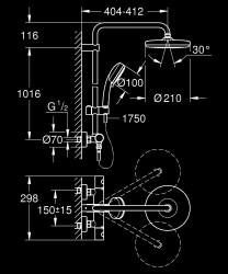 Grohe Tempesta Cosmopolitan System 210 Duvara Monte Termostatik Bataryalı Duş Sistemi - 27922001 - 2