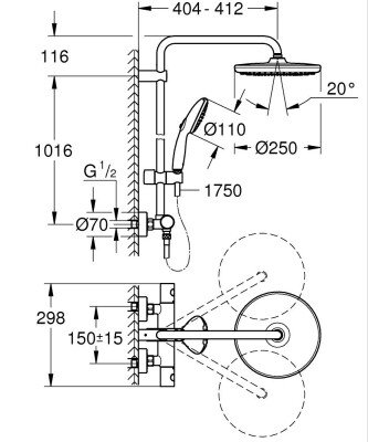 Grohe Tempesta Cosmopolitan System 250 Duvara monte termostatik bataryalı duş sistemi Mat Siyah - 266702431 - 2
