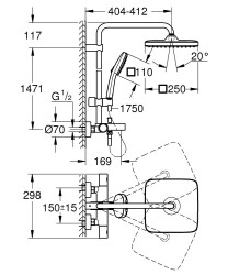 Grohe Tempesta Cube 250 Duş Sistemi Termostatik Banyo Bataryalı - 26691001 - 2