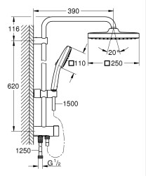 Grohe Tempesta System 250 Cube Duvar bağlantılı, divertörlü duş sistemi - 269762431 - 2