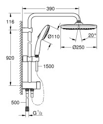 Grohe Tempesta System 250 Duvar bağlantılı, divertörlü duş sistemi - 26979001 - 2