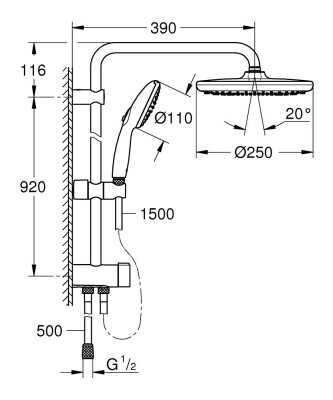 Grohe Tempesta System 250 Duvar bağlantılı, divertörlü duş sistemi - 26979001 - 2