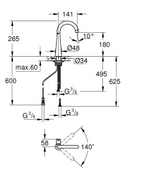 Grohe Zedra Eviye Bataryası - 30026002 - 2